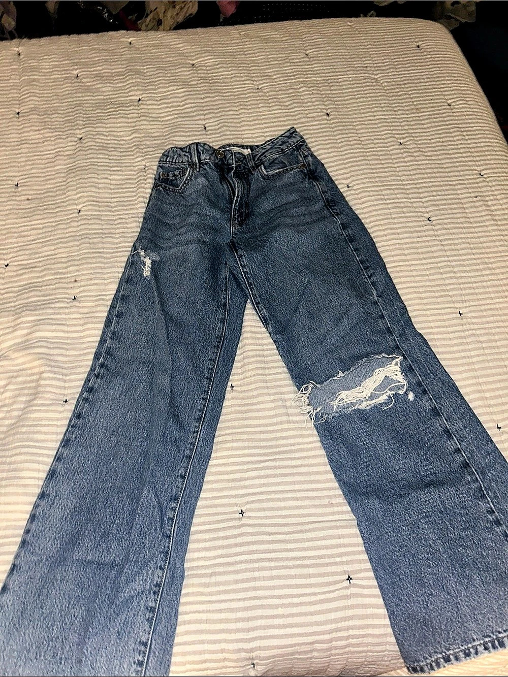 Garage Wide Leg Distressed Jeans in Blue